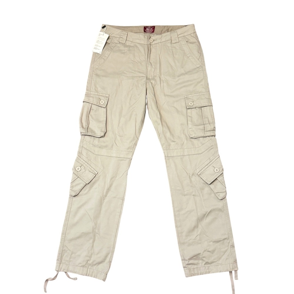 Matchstick Mens Cargo Pants Apricot Beige Cotton Multi Pocket Utility 36 XXL